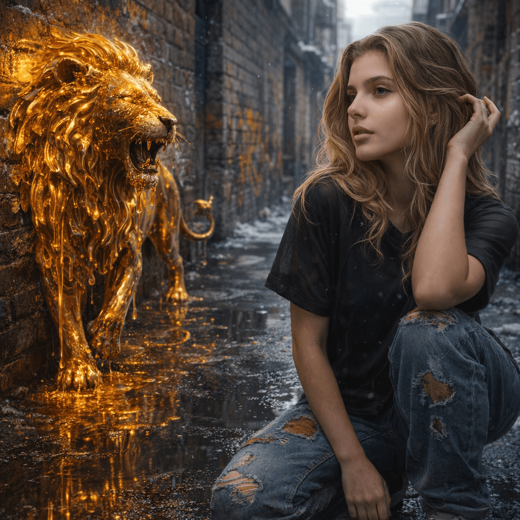 Liquid Gold Alleyway Encounter AI Avatar Style Example